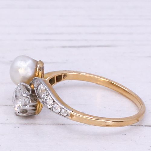 fig 3. Edwardian Natural Pearl & 0.70 Carat Old Cut Diamond Ring, circa 1910