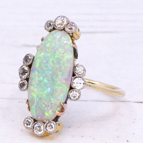 Art Deco 2.86 Carat Opal & Diamond Ring, Circa 1930