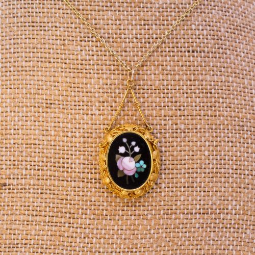fig 2. Victorian Pietra Dura Floral Mosaic Pendant Necklace, circa 1880