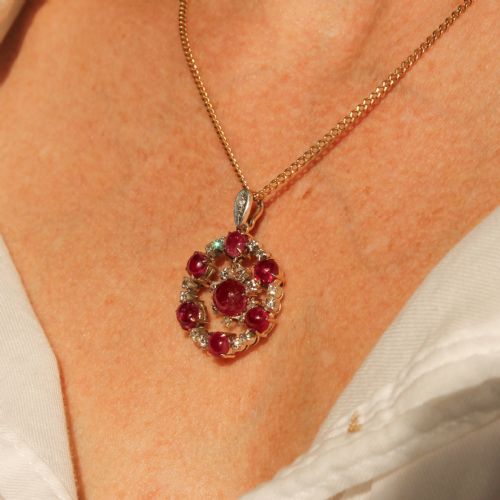VICTORIAN BURMA RUBY DIAMOND PENDANT BROOCH CIRCA 1890 - ADDITIONAL PHOTO 3