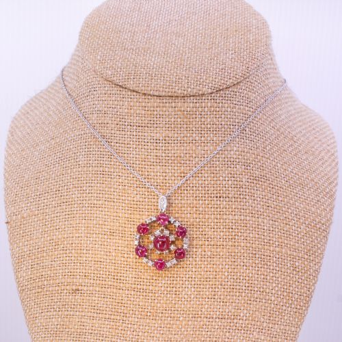 VICTORIAN BURMA RUBY DIAMOND PENDANT BROOCH CIRCA 1890 - ADDITIONAL PHOTO 5
