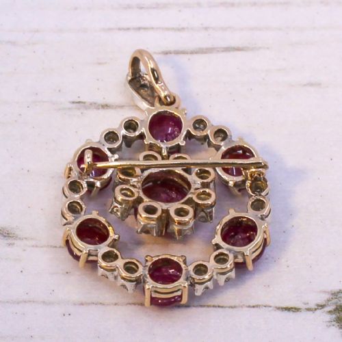 VICTORIAN BURMA RUBY DIAMOND PENDANT BROOCH CIRCA 1890 - ADDITIONAL PHOTO 9