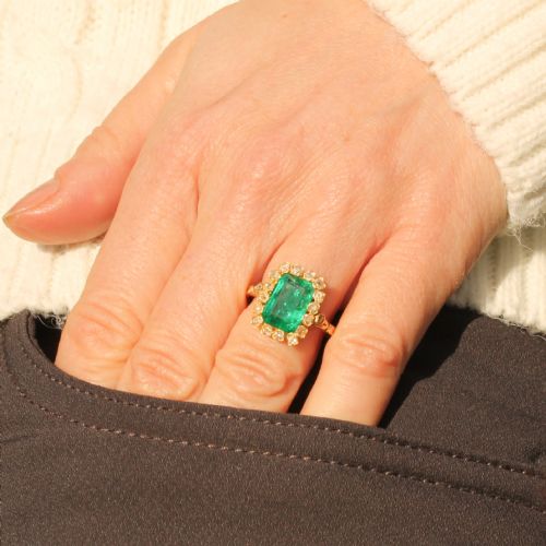 fig 1. Art Nouveau 2.80 Carat Colombian Emerald & Old Cut Diamond Ring, circa 1900