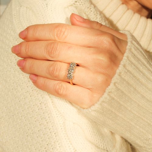 fig 1. 1.17 Carat Old Mine Cut Diamond Three Stone Ring, 18k Gold