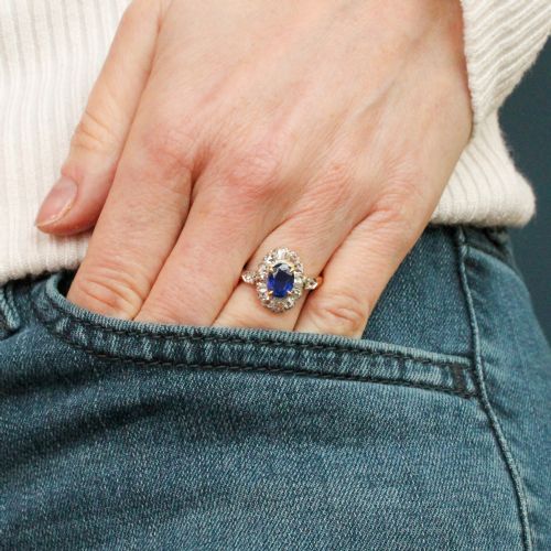 fig 1. Art Deco 1.53 Carat Ceylon Sapphire & Rose Cut Diamond Ring, circa 1930
