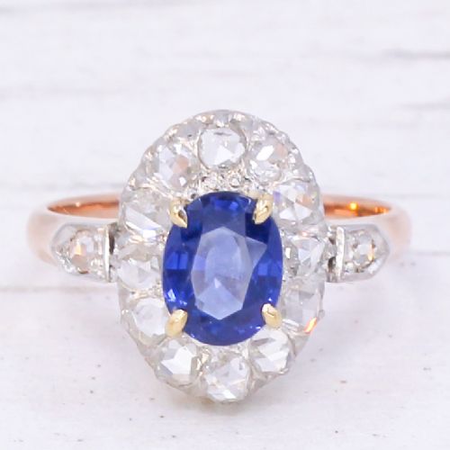 fig 2. Art Deco 1.53 Carat Ceylon Sapphire & Rose Cut Diamond Ring, circa 1930