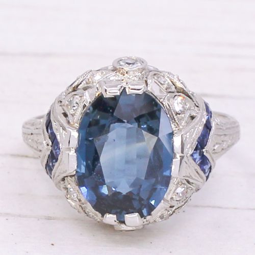 fig 2. Art Deco 3.52 Carat Natural Sapphire Ring, circa 1920