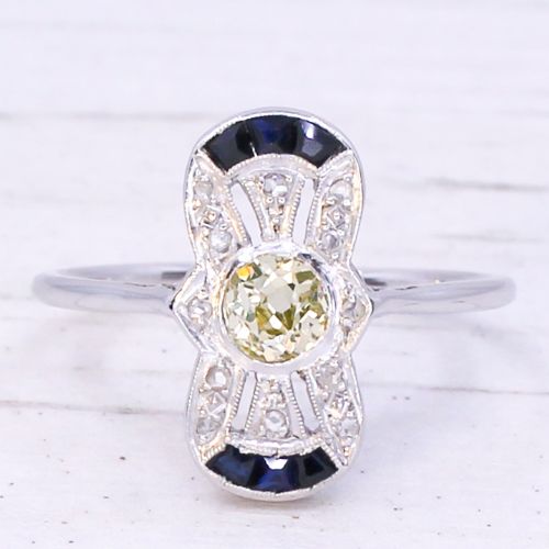fig 2. Mid Century 0.40 Carat Old Cut Diamond & Sapphire Dress Ring, circa 1955
