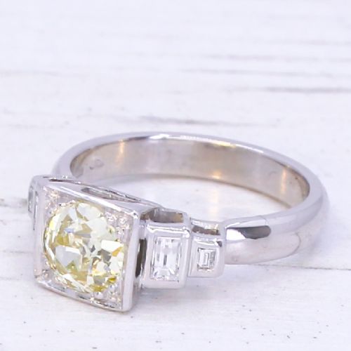 Mid Century 1.00 Carat Light Fancy Yellow Old Cut Diamond Ring, Circa 1950