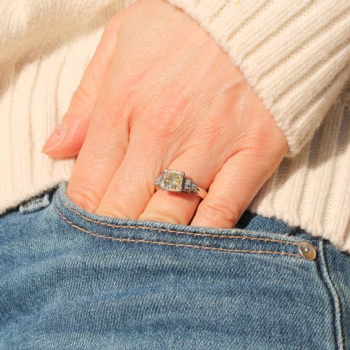 fig 1. Mid Century 1.00 Carat Light Fancy Yellow Old Cut Diamond Ring, circa 1950