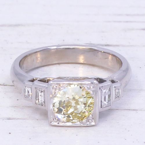 fig 2. Mid Century 1.00 Carat Light Fancy Yellow Old Cut Diamond Ring, circa 1950