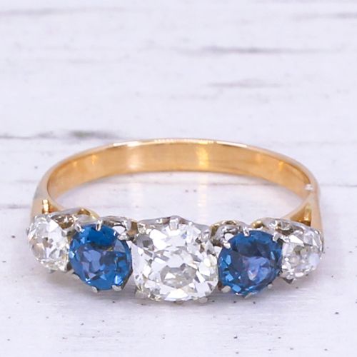 fig 2. Art Deco 0.95 Carat Diamond & 0.82 Carat Sapphire Five Stone Ring, circa 1920