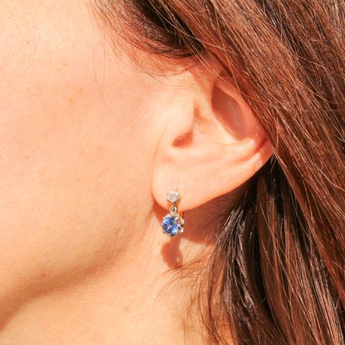 fig 1. Art Deco 1.44 Carat Sapphire & Old Cut Diamond Earrings, circa 1920