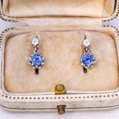 fig 2. Art Deco 1.44 Carat Sapphire & Old Cut Diamond Earrings, circa 1920