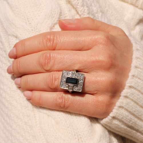 fig 1. Art Deco 1.66 Carat Sapphire & 1.80 Carat Old Cut Diamond Ring, circa 1940