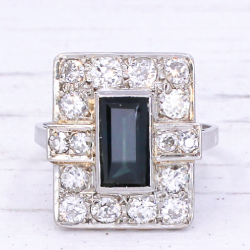 fig 2. Art Deco 1.66 Carat Sapphire & 1.80 Carat Old Cut Diamond Ring, circa 1940