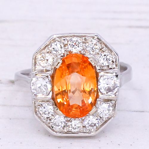 fig 2. Mid Century 1.75 Carat Orange Sapphire & Diamond Cluster Ring, circa 1960