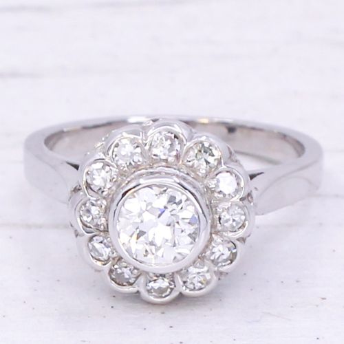 fig 2. Mid Century 0.90 Carat Old Cut Diamond Cluster Ring, French, circa 1955