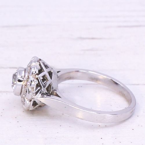 fig 3. Mid Century 0.90 Carat Old Cut Diamond Cluster Ring, French, circa 1955