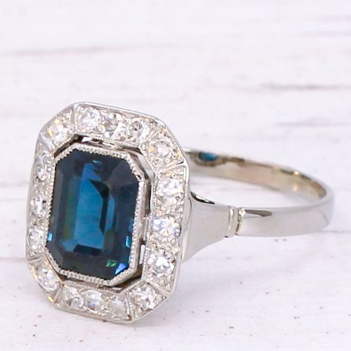 Art Deco 2.20 Carat Unheated Sapphire & Diamond Ring, French, Circa 1940