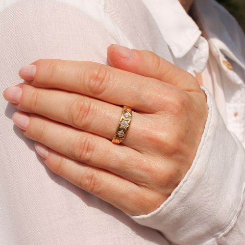 fig 1. Victorian 0.37 Carat Old Cut Diamond Three Stone Ring, dated 1896