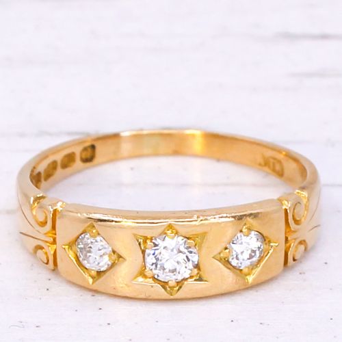 fig 2. Victorian 0.37 Carat Old Cut Diamond Three Stone Ring, dated 1896