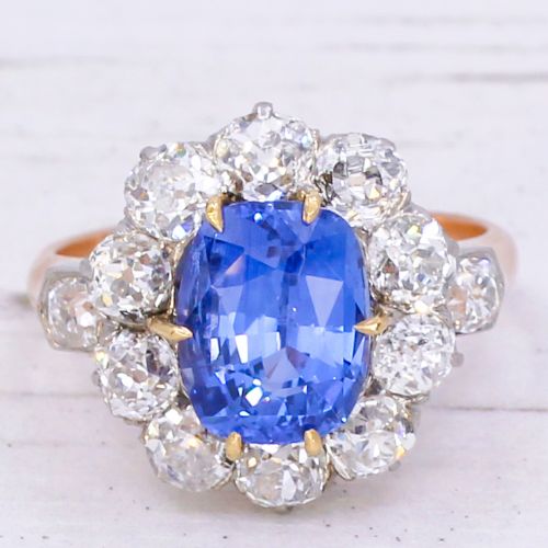 fig 2. Art Deco 4.49 Carat Sapphire & 2.76 Carat Old Cut Diamond Ring, circa 1935