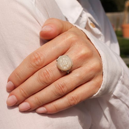 fig 1. Art Deco Man in the Moon Moonstone Ring, circa 1940