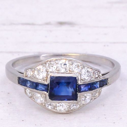 fig 2. Art Deco Step Cut Sapphire & Diamond Ring, circa 1920