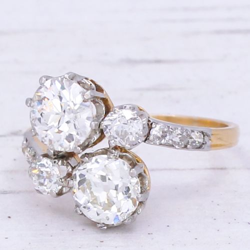 Art Nouveau 2.46 Carat Old Cut Diamond Crossover Ring, Circa 1910