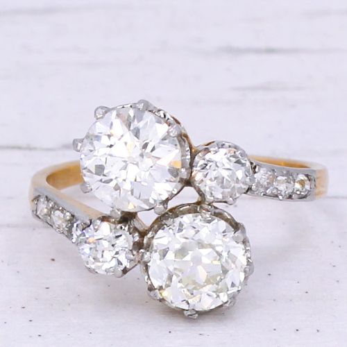 fig 2. Art Nouveau 2.46 Carat Old Cut Diamond Crossover Ring, circa 1910