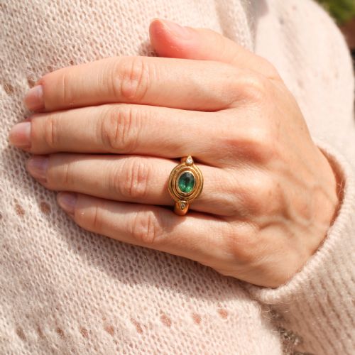 fig 1. Mid Century 0.80 Carat Teal Tourmaline Ring, circa 1960