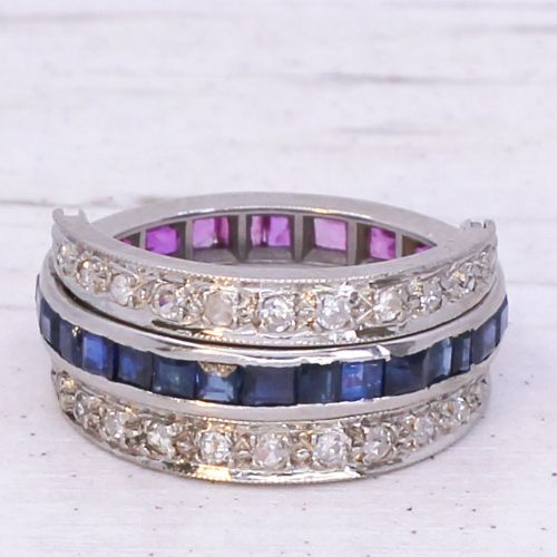 fig 1. Mid Century Sapphire, Ruby & Diamond Flip Ring, circa 1950