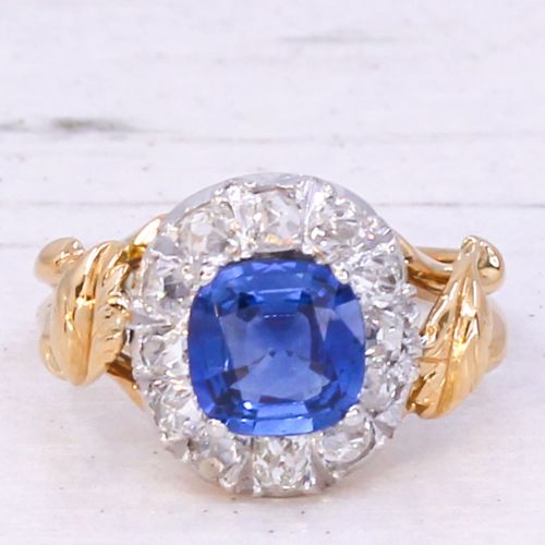 fig 2. Mid Century 1.35 Carat Sapphire & 0.90 Carat Old Cut Diamond Ring, circa 1950