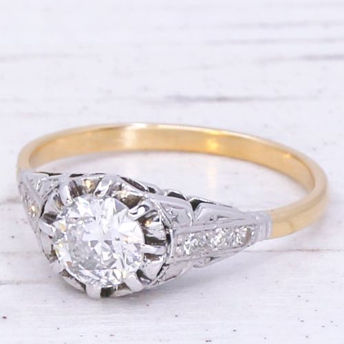 Mid Century 0.69 Carat Old Cut Diamond Engagement Ring, Circa 1960