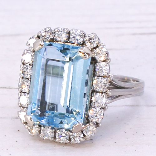 Mid Century 5.81 Carat Aquamarine & Diamond Ring, Circa 1965