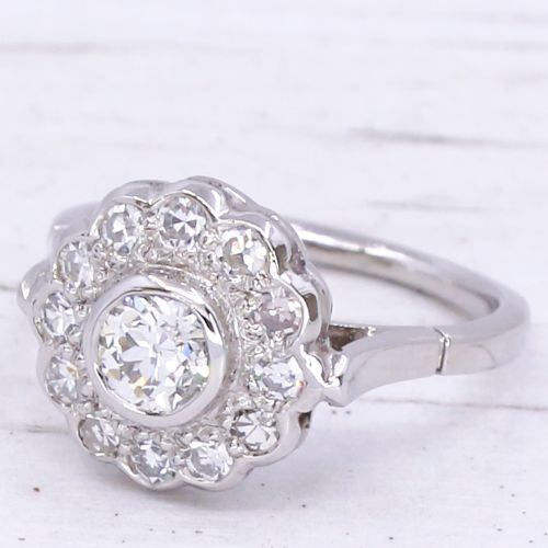 Vintage 0.87 Carat Old Cut Diamond Cluster Ring, Circa 1935
