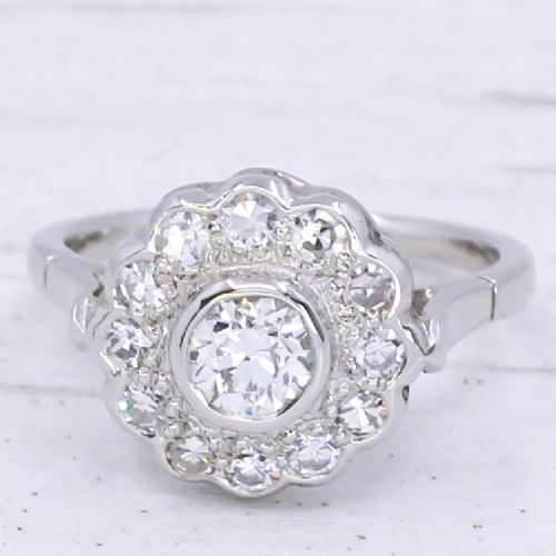 fig 2. Vintage 0.87 Carat Old Cut Diamond Cluster Ring, circa 1935