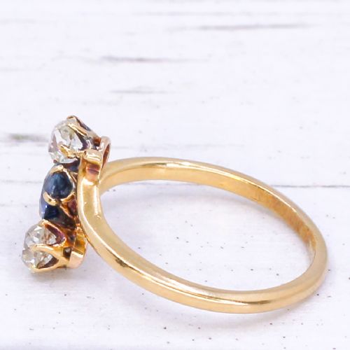 fig 3. Antique 0.70 Carat Sapphire & 1.00 Carat Old Cut Diamond Trilogy Ring, circa 1905