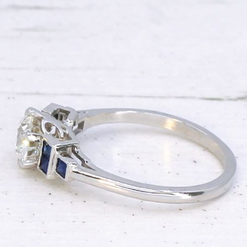 fig 3. 0.87 Carat Old Cut Diamond & Sapphire Engagement Ring, Platinum