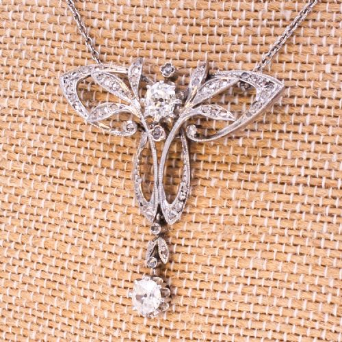 ART NOUVEAU 190 CARAT OLD CUT DIAMOND PENDANT CIRCA 1915 - ADDITIONAL PHOTO 4