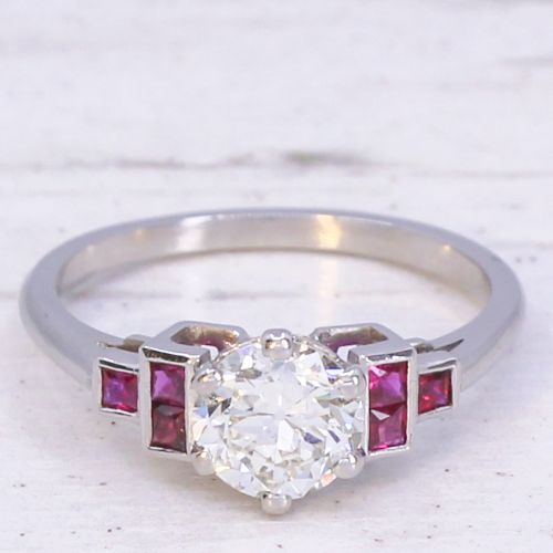 fig 2. 0.82 Carat Transitional Cut Diamond & Ruby Engagement Ring, Platinum