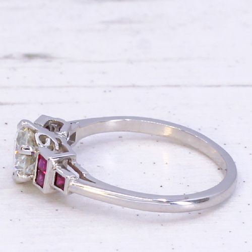 fig 3. 0.82 Carat Transitional Cut Diamond & Ruby Engagement Ring, Platinum