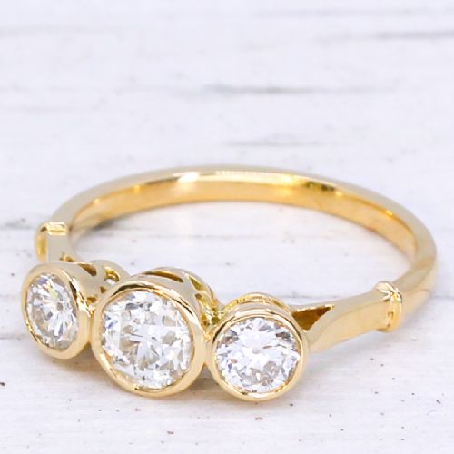 Art Deco 1.07 Carat Old Cut Diamond Three Stone Ring, Circa 1925
