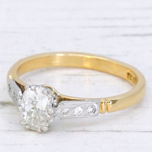 Art Deco 0.80 Carat Old Mine Cut Diamond Engagement Ring, Circa 1930
