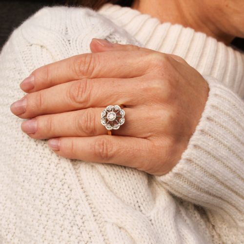 fig 1. Vintage 0.40 Carat Old Cut Diamond Cluster Ring, circa 1925