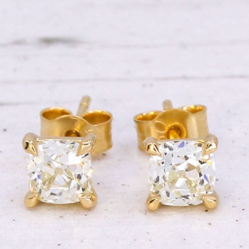 fig 2. 1.17 Carat Old Mine Cut Diamond Stud Earrings, 18k Gold