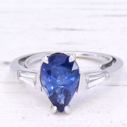 fig 2. Vintage 2.30 Carat Pear Cut Sapphire Solitaire Ring, circa 1955