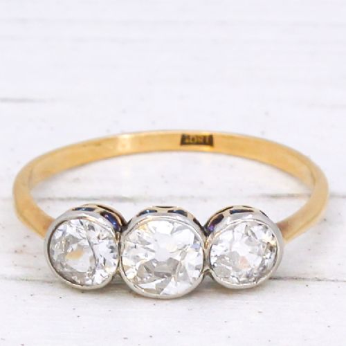 fig 2. Antique 0.84 Carat Old Cut Diamond Three Stone Ring, circa 1920