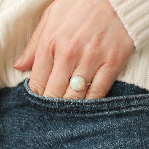 fig 1. Vintage 3.25 Carat Opal Solitaire Ring, circa 1940